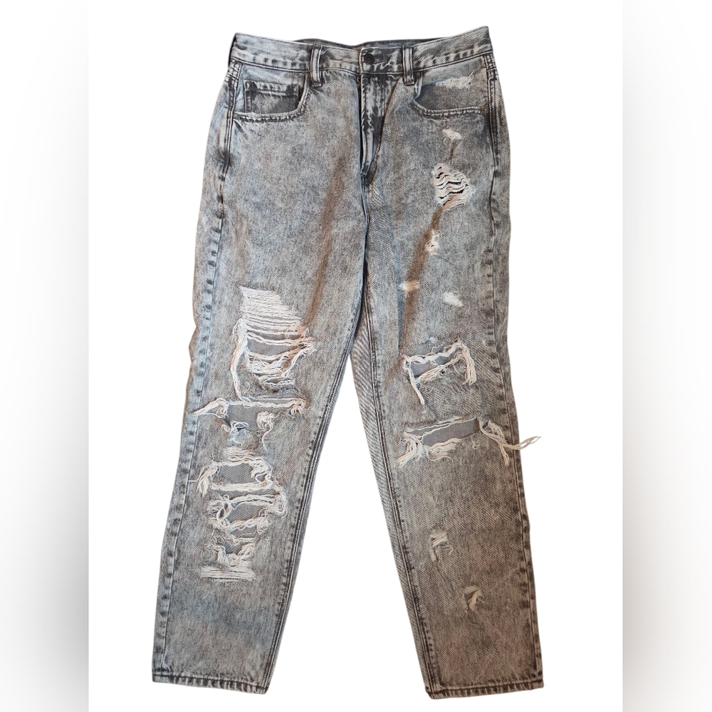 American Eagle Women's Light Wash Gray Denim Ripped Straight Jeans Size 10